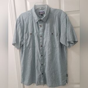 Patagonia Men's Light Blue Checkered Button Down Shirt